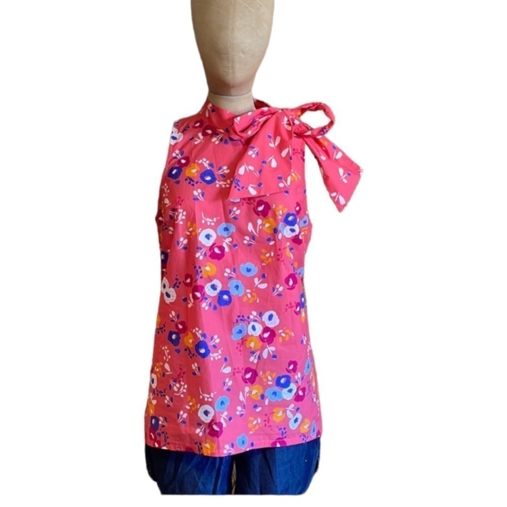 Pink Floral Tie-Neck Sleeveless Top